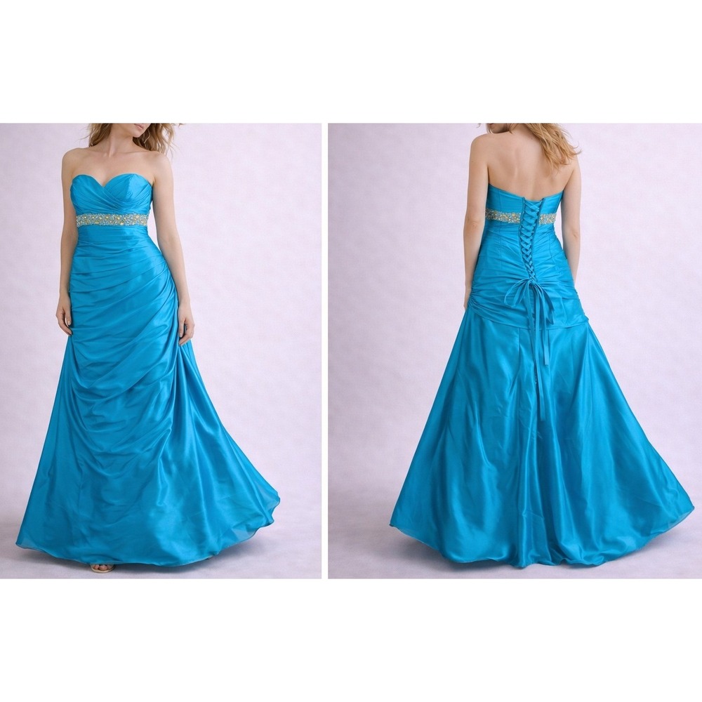 Flirt Maggie Sottero Y2K Strapless Satin Prom Dress 6 Bead Corset Ruched Glam